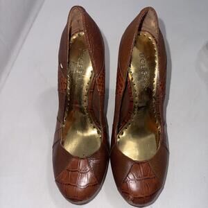 BCBGMAXAZRIA Leather Platform Cap Toe Brown Heels Pumps SIZE 5.5B 35.5